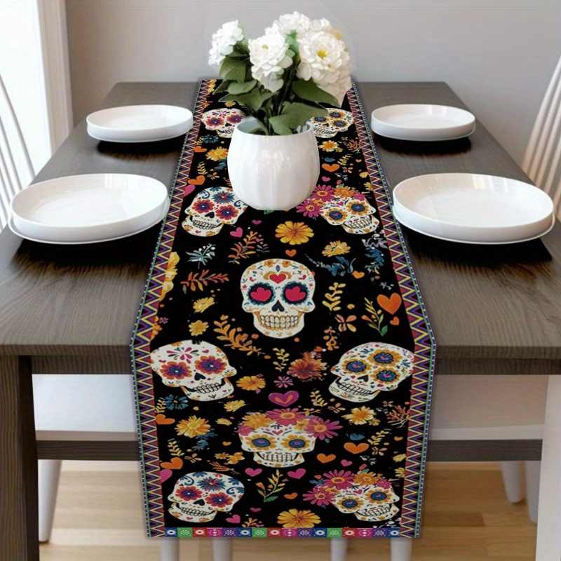 

1pc, Mexican Linen Table , 18x72 , -, , , , For Home & Kitchen, For Halloween & Day Of The , Burlap , Gathering Decor, Party Supplies