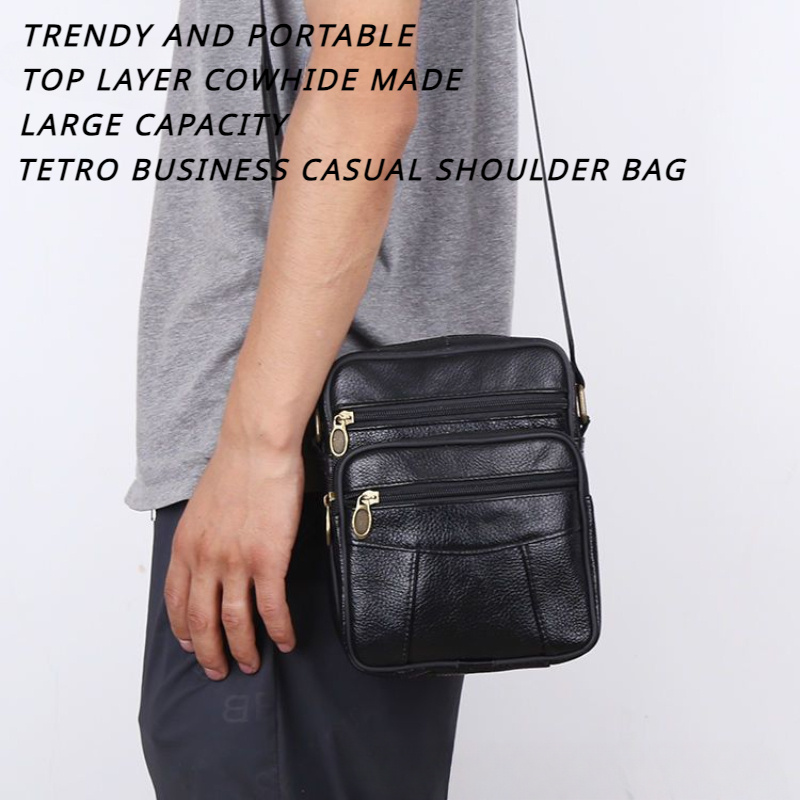 Sac pochette en cuir à bandoulière ajustable homme noir