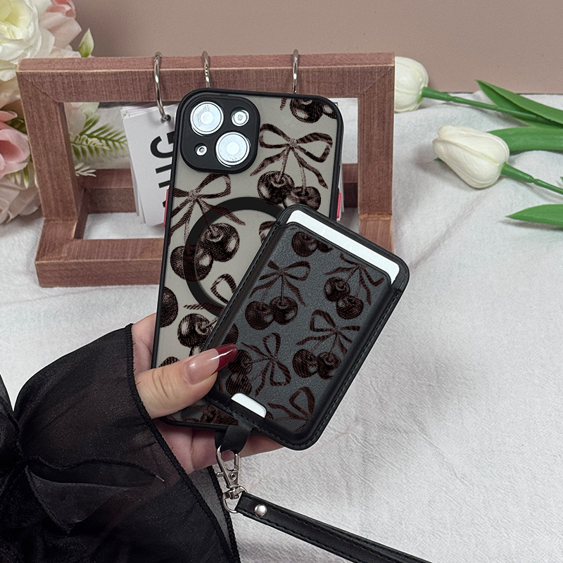 TEMU Phone Case: New 2025 Winter-2pcs Set Creative Pattern,anti-loss Wrist Strap Leather Magnetic Phone Card Holder, Outdoor Portable Wallet With