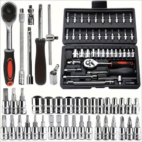 43pcs ratchet wrench socket metric extension rod for car bicycle repair and household use plated structure pre assembled manual including storage box tool set
