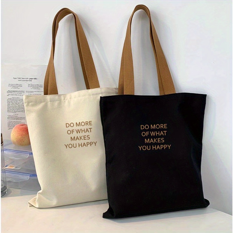 

1pc Canvas Tote Bag With Inspirational Quote - Unisex, Foldable, Lightweight, Long Wearing, Double Handles & Handle Strap, For College, Daily , - Hand Wash, Machine Washable,