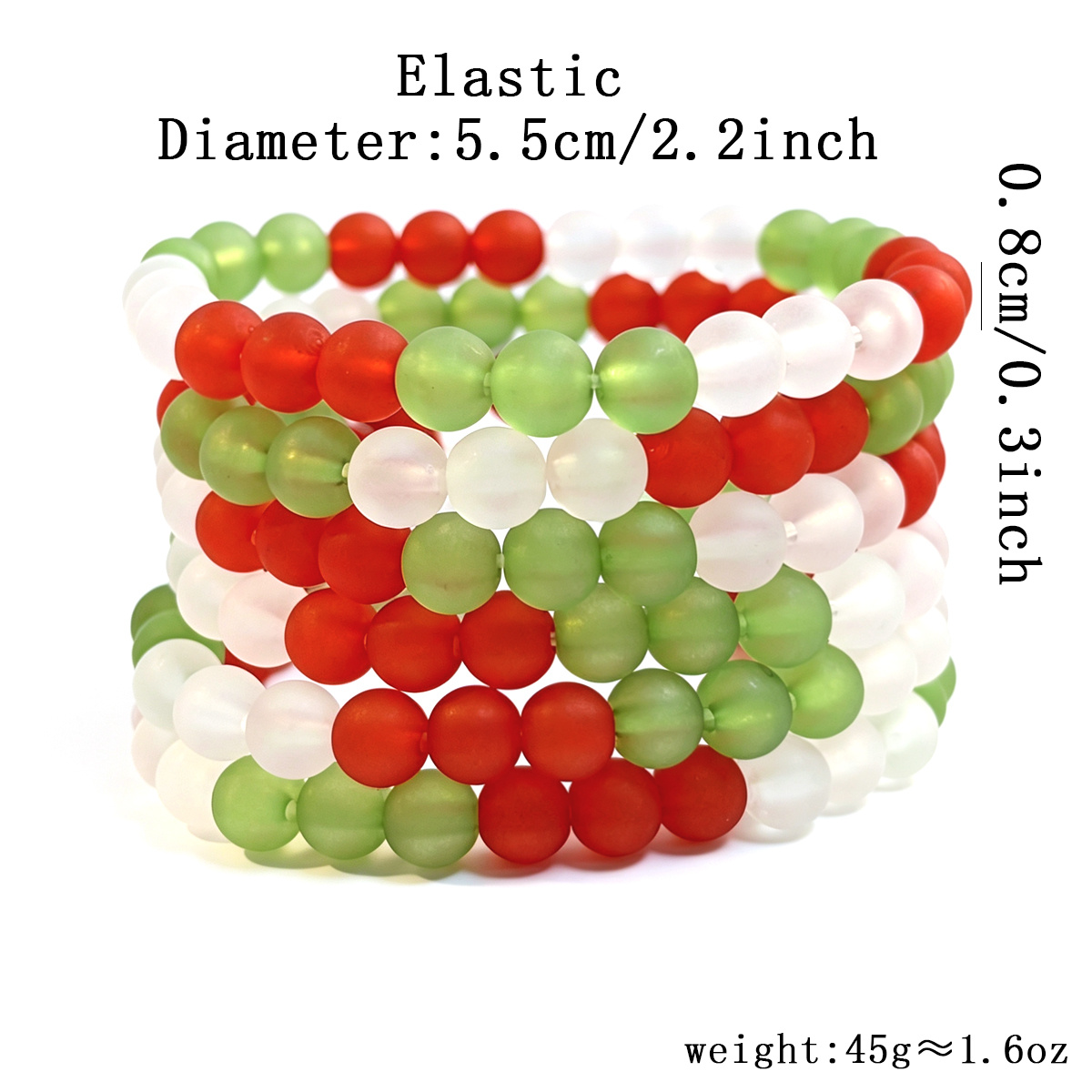 8pc Minimalist Red & Green Frosted Bead Bracelet Set