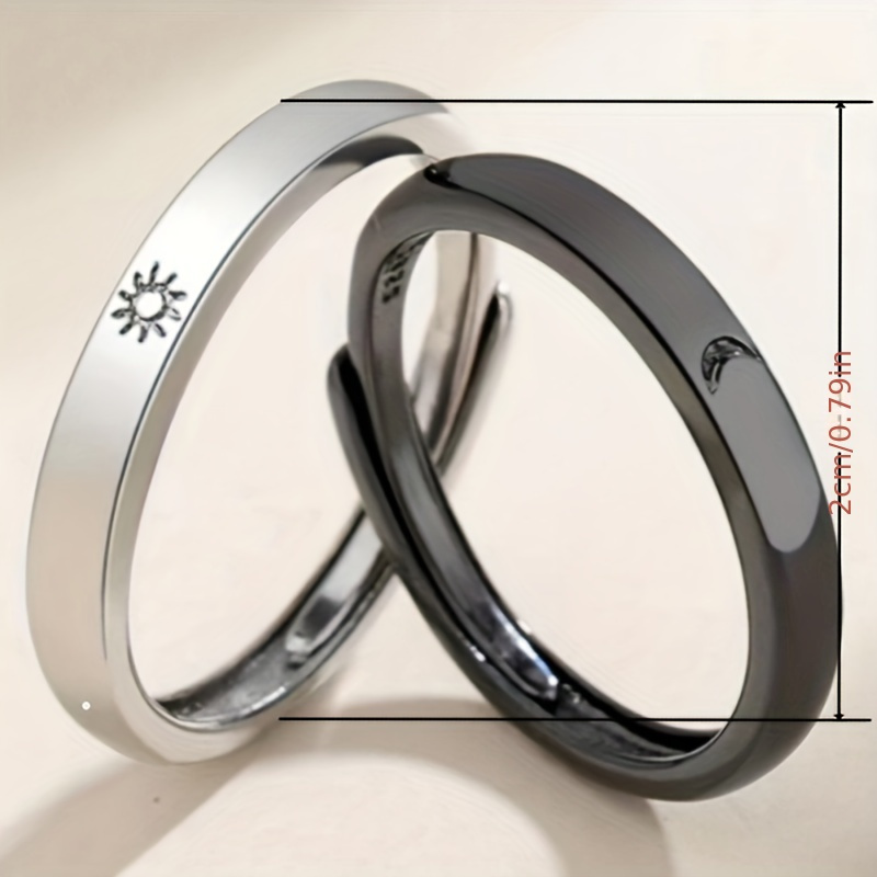 2pcs Sun and Moon - Couple Ring Set - 2 Adjustable Open Rings - Ideal for Lovers - No Engraving - Perfect Gift for Christmas, Halloween, Valentine's Day