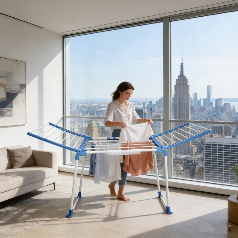 Heavy-duty Upgraded Folding Clothes Hanger, Composed of a Metal Frame and Plastic Connectors. The Frame Features a Rust-proof Surface Treatment, Combining Durability with Lightweight Portability. It Can Simultaneously Dry Multiple Garments and Adapts