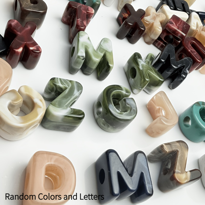 TEMU 24/16pcs Set Vintage-style Ombr Marble-patterned Acrylic Large-hole Letter Beads 26 Letter Alphabet Set For Bracelets, Keychains, Beaded Pens,