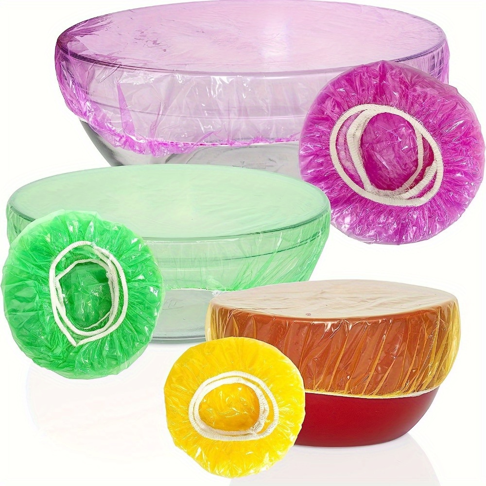 30pcs random color colorful plastic food covers cling film elastic covers for bowls plates dishes reusable disposable bowl covers for   picnic outdoor food covers for christmas halloween   camping equipment