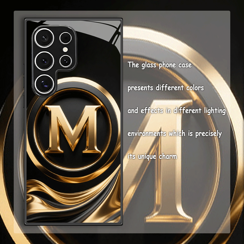 TEMU Phone Case: Black Golden 3d Letter Luxury Art Tempered Glass Black Phone Case, For Galaxy S26/s26 Ultra/s26 Plus/s25/s25 Ultra/s25 Plus/s25
