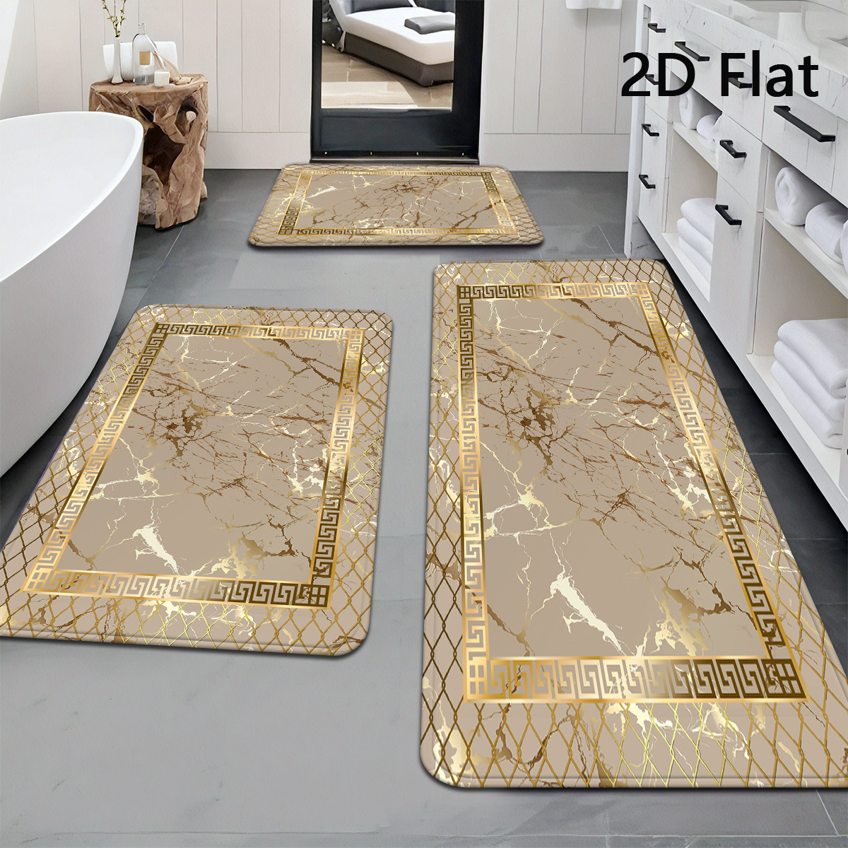 TEMU 2d Flat, 2pcs/3pcs 2d Flat Bathroom Mat Set, European Style Luxury Bath Mat, Kitchen Mat, Bathroom Decor, Doormat, 2d Flat
