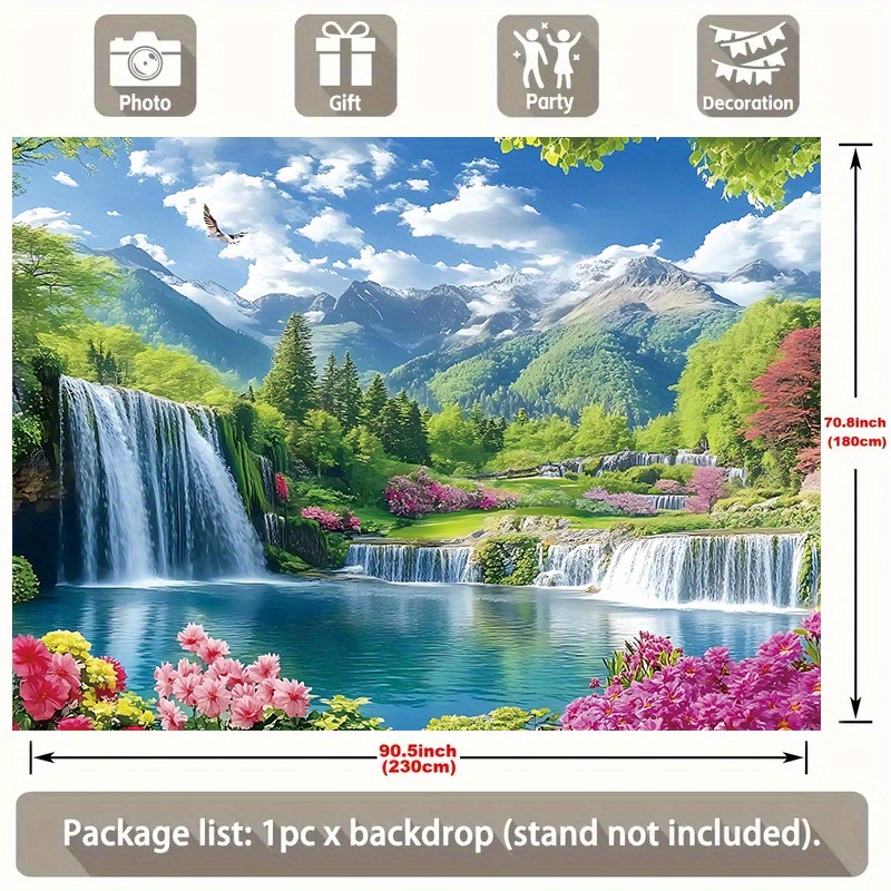 TEMU Party Banner 1pc, Natural Waterfall Landscape Background Decoration Background Photo Props, Polyester Banner Decor, Home Decor, Room Decor, Wall