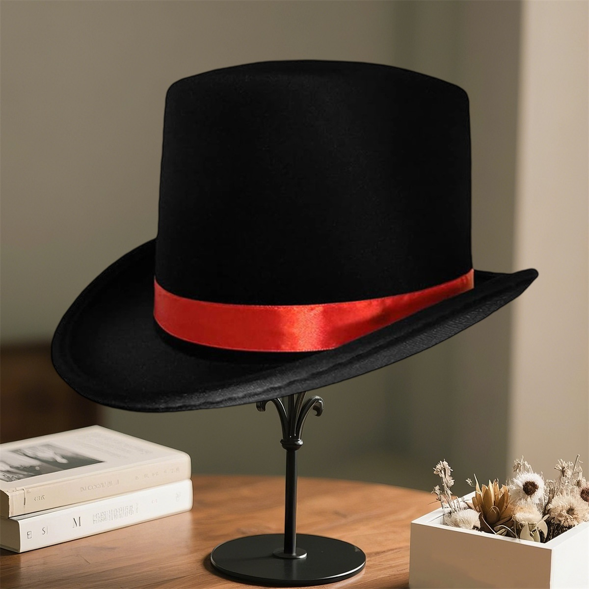 Elegant Black Hat with Burgundy Ribbon Women main image 2