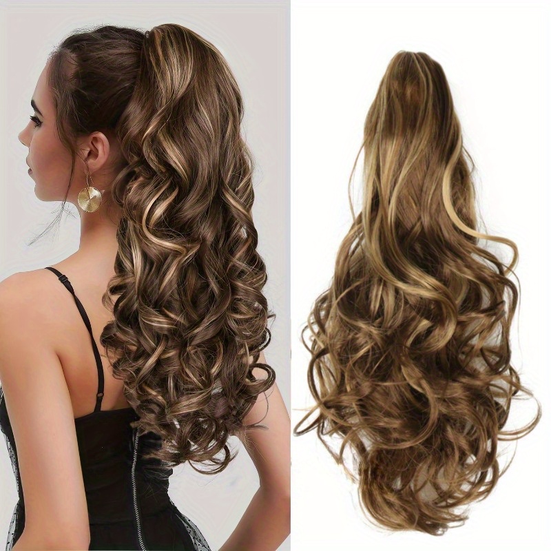 TEMU Elegant Women's Deep Wave Ponytail Extensions, Clip On Ponytails, Synthetic High Temperature Fiber, Top New Releases Hairpieces