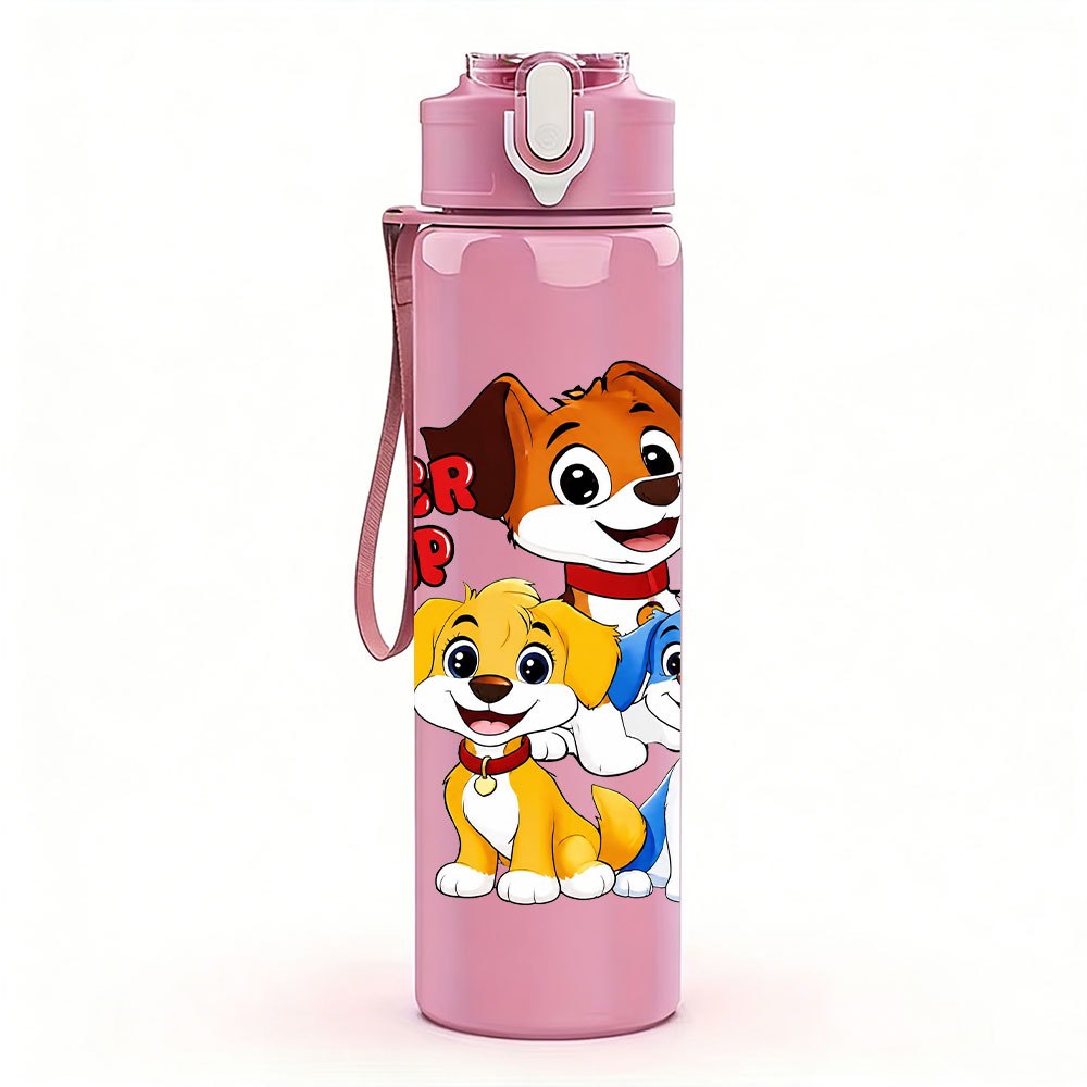 TEMU 1pc, Multi-dogs Combination, 750ml/26oz Colorful Plastic Sports Water Bottle, Fun Printed Design, Leak-proof With Pop-up Lid, Lightweight,