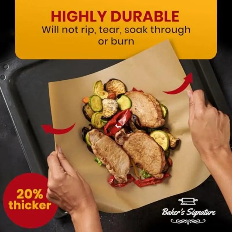 220 sheets full sheet pan 16 x 24 inch parchment paper baking sheets by bakers signature precut silicone coated unbleached will not or burn nontoxic in convenient packaging Product details 3
