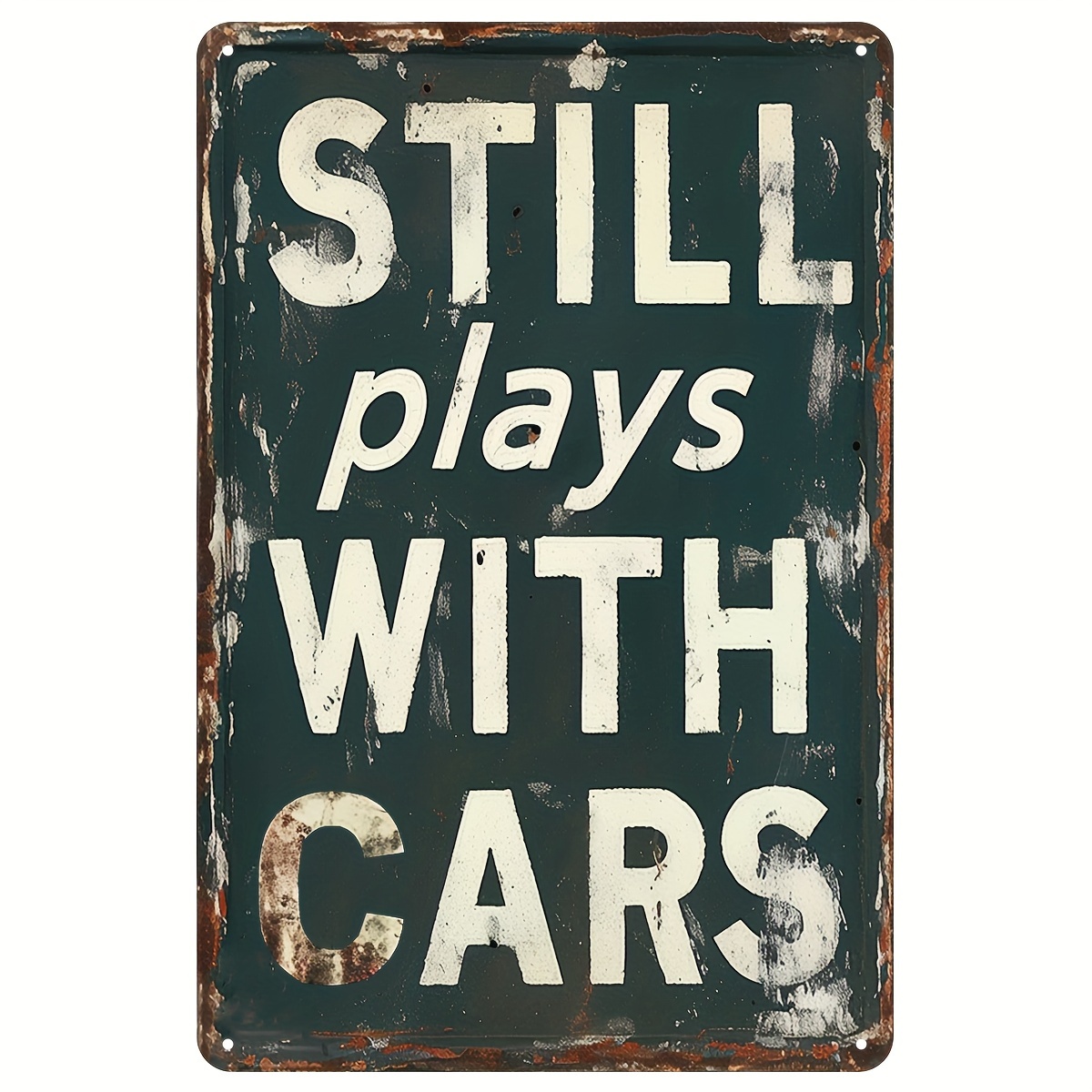 2D Flat, Retro Wooden Still Playing with Cars Garage Decor Sign with Lettering - Indoor/Outdoor Car Enthusiast Gift, Suitable for Cave, Car Shop - Easy to Hang Retro Room Decor, Wall Decor, Humorous Retro