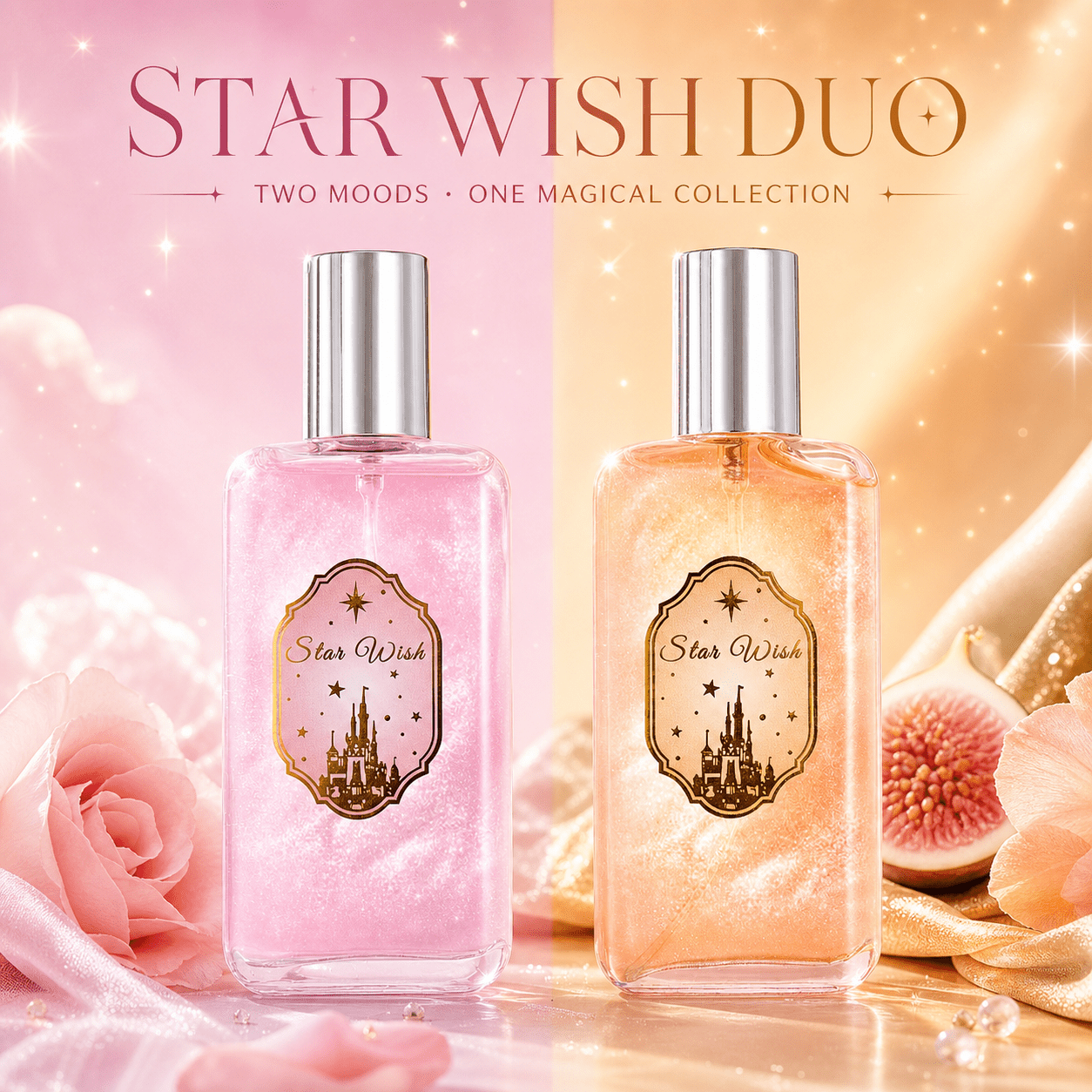 Image of Star Wish 2pcs Shimmer Perfume Set For Women, Eau De Parfum, Pink & Golden Fragrance Duo, Long-lasting Fine Mist, Elegant Gift Set For Her
