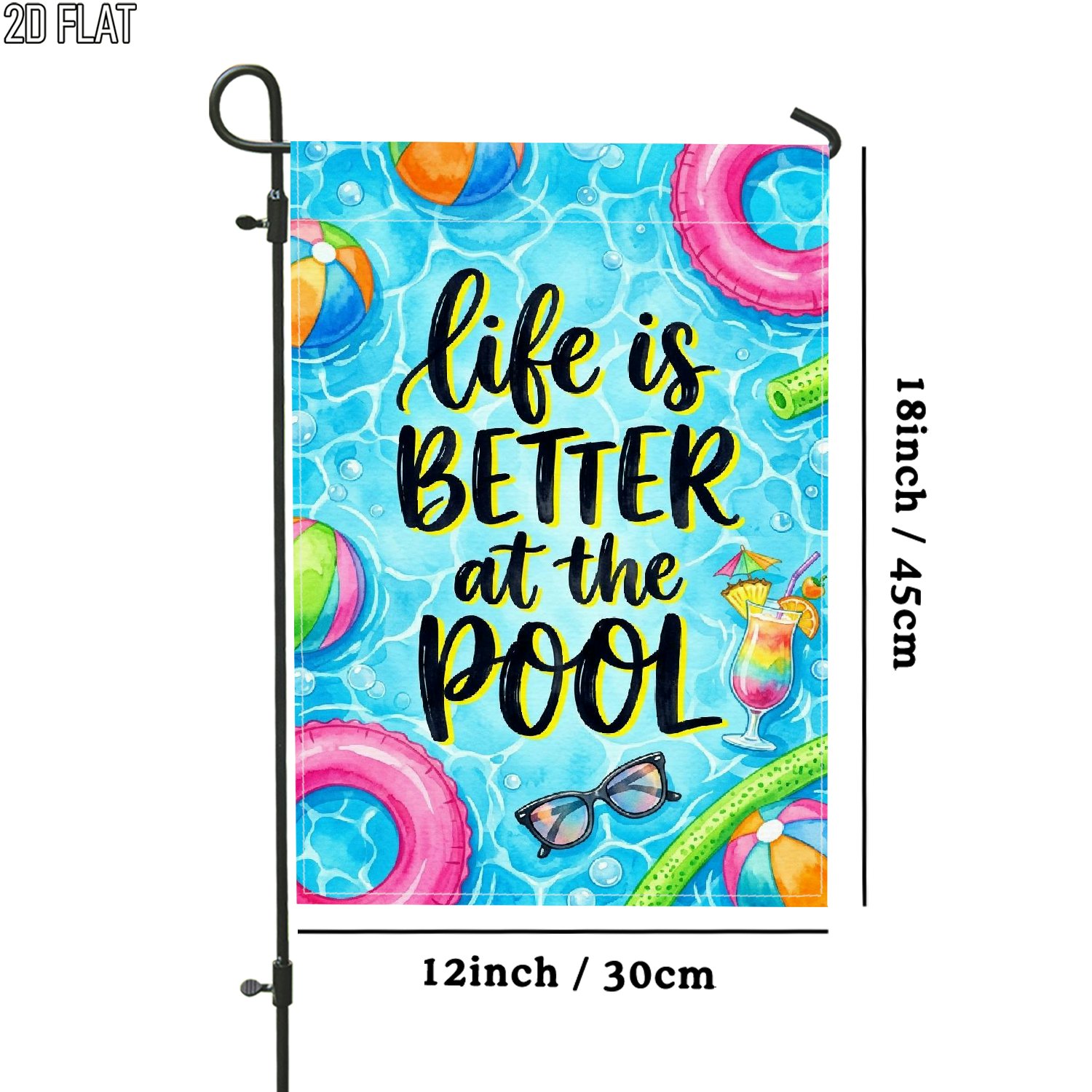 TEMU 2d Flat - 2d Flat - 2d Flat 1pc Outdoor Garden Flag Summer Pool Party Colorful Beach Balls Peach Blue Green Double-sided Flag Porch Decoration
