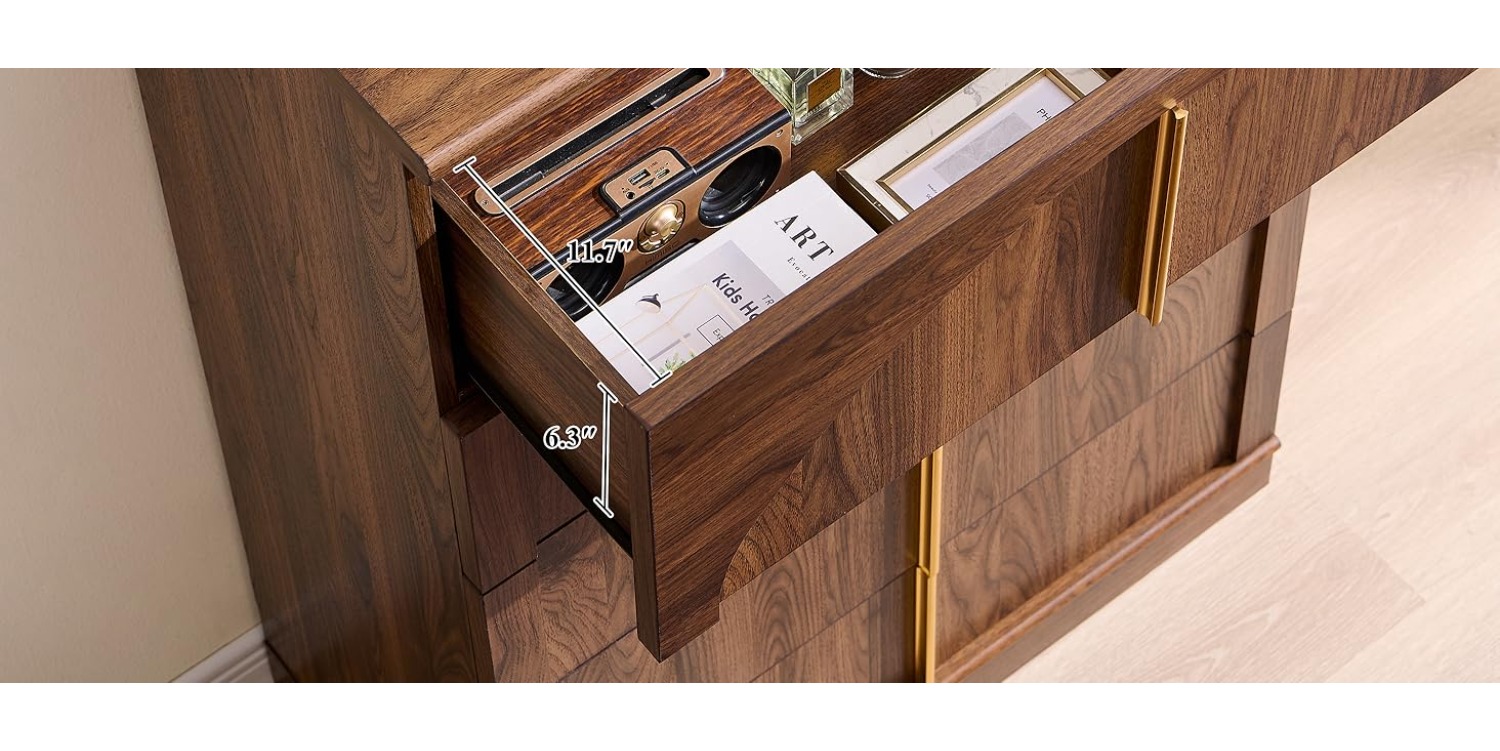 JXQTLINGMU Modern 5 Drawers Dresser For Bedroom With Arched Panel, 44