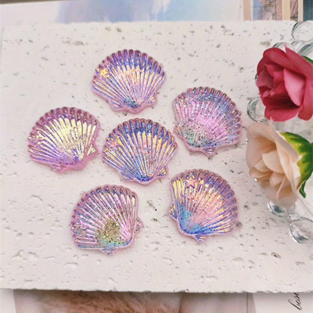 Image of 10pcs2.7cm/1.06in 2.4cm/0.94in Sparkling Powder Shell Acrylic Phone Case Necklace Bag Shoes