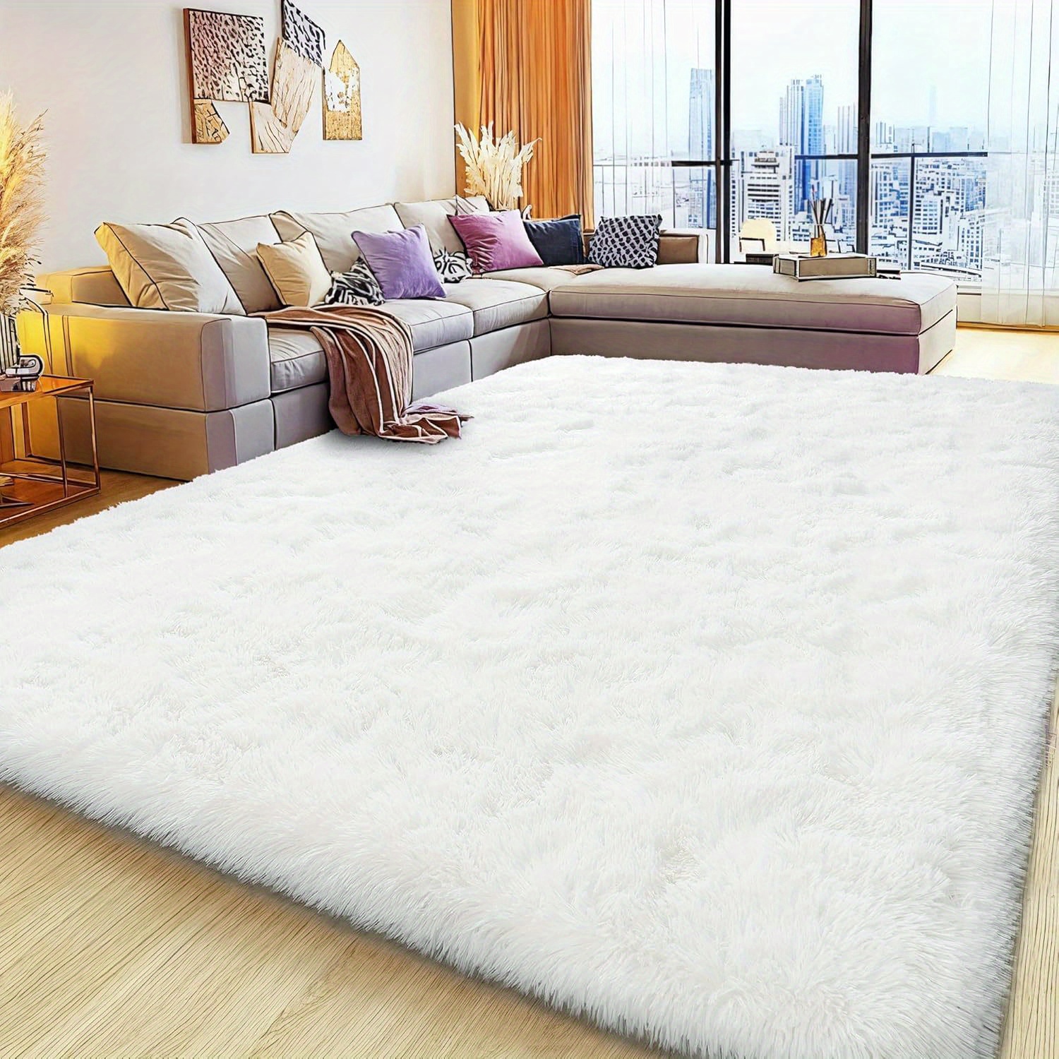 TEMU White Fluffy Rugs For Living Room, Soft Large White Shag Area Mat For Bedroom, Non-slip Fuzzy Plush Rugs For Home Decor, Cozy Modern Indoor Shaggy Floor Big