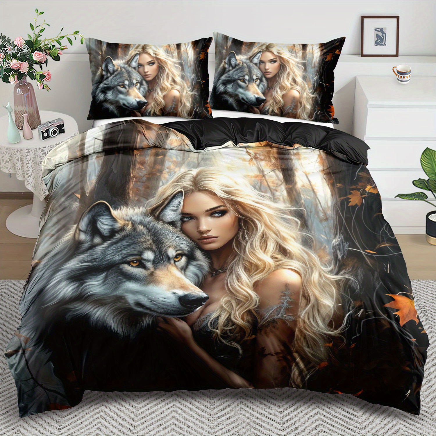 

Theme Set - 2/3pcs, , Comfortable And , Theme Printed Bedding Set, Wolf And Pattern Printed Set, 100% Washable, Suitable , Suitable For Bedroom Or , Including 1 + 1 Pillowcases, Does Not , For