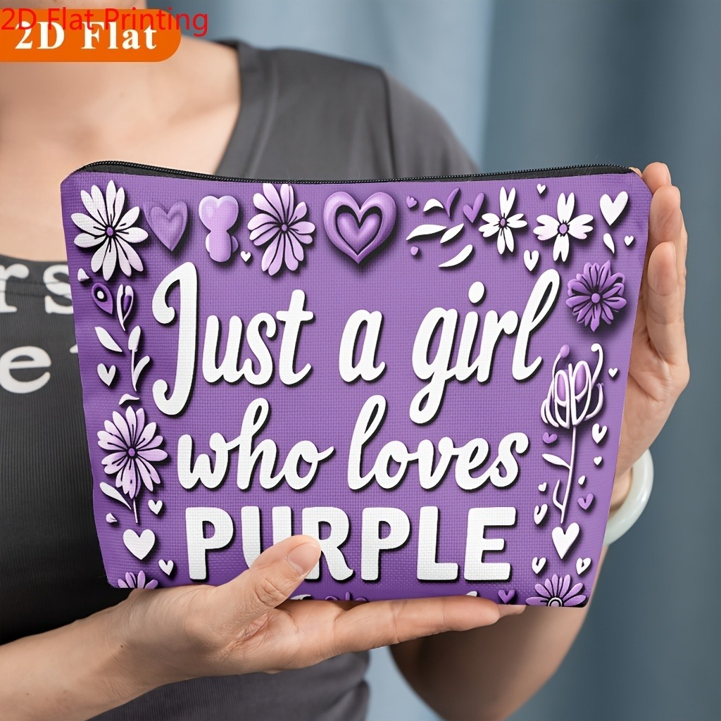 TEMU 2d Flat Printing, 1pc Girl Who Purple, Pattern Makeup Bag, Suitable For Women' Storage And Organization, Suitable For Travel, School, Dormitory,