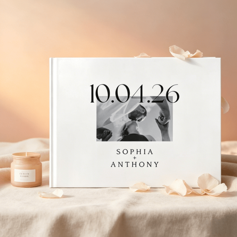 TEMU 1pc 'or de mariage personnalisé - Livre de de mariage personnalisé, Album photo de fête de fiançailles, Personnalisable avec vos , Date de