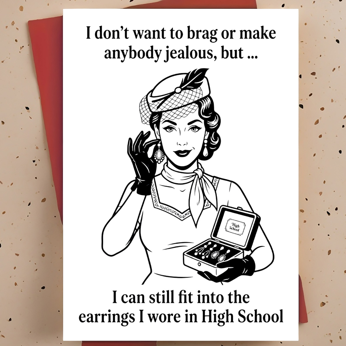 TEMU 1pc Funny Sarcastic Birthday Greeting Card For Friend – Retro Woman Illustration Black And White Line Art, Humorous Card, With Envelope