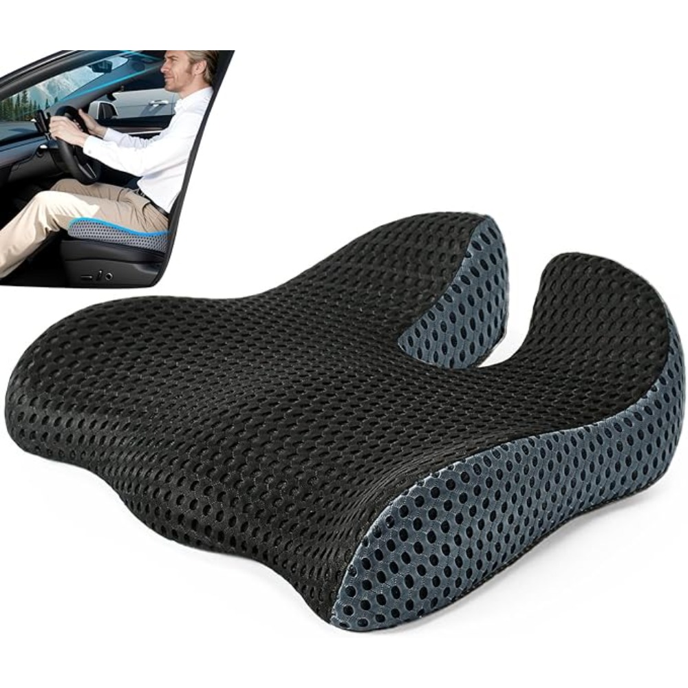 Image of Ergonomic Memory Foam Car Wedge Seat Cushion Breathable Mesh Non-slip Bottom Height Boost Pad For Car Truck Van Suv Rv Motorhome Long Distance Driving Hip Support