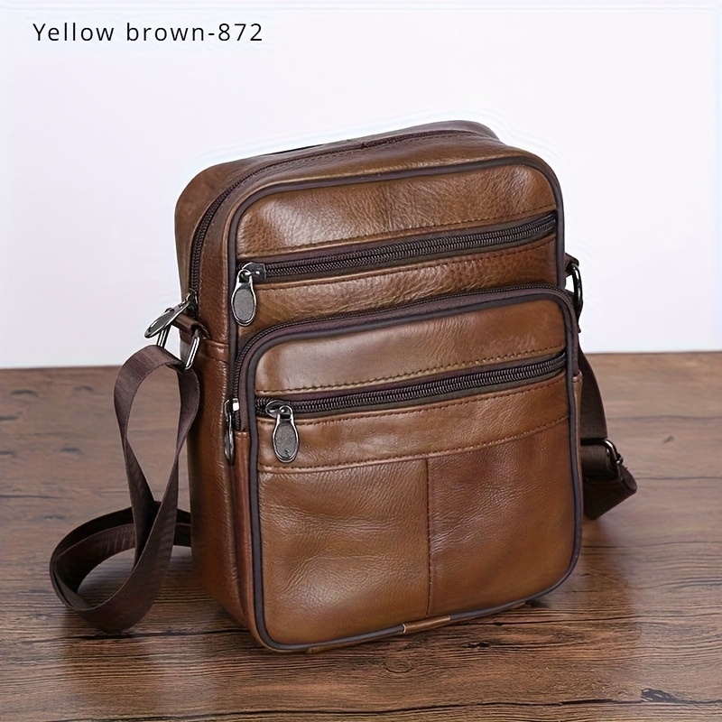 TEMU Genuine Leather Shoulder Bag, Fashionable And Versatile, Light Business Commuter Shoulder Bag, Casual And Stylish, Large Capacity, Multi-