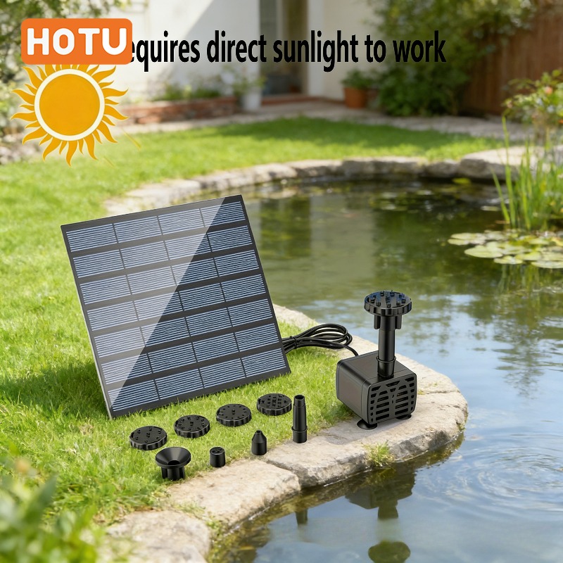 E-shop HOTU 1,5W Solarbetriebene Teichpumpe mit 8 Düsen, Düsenformen, Kein Laden erforderlich, IPX8 Outdoor-Gartenpumpe, geeignet für Rasen, Gärten