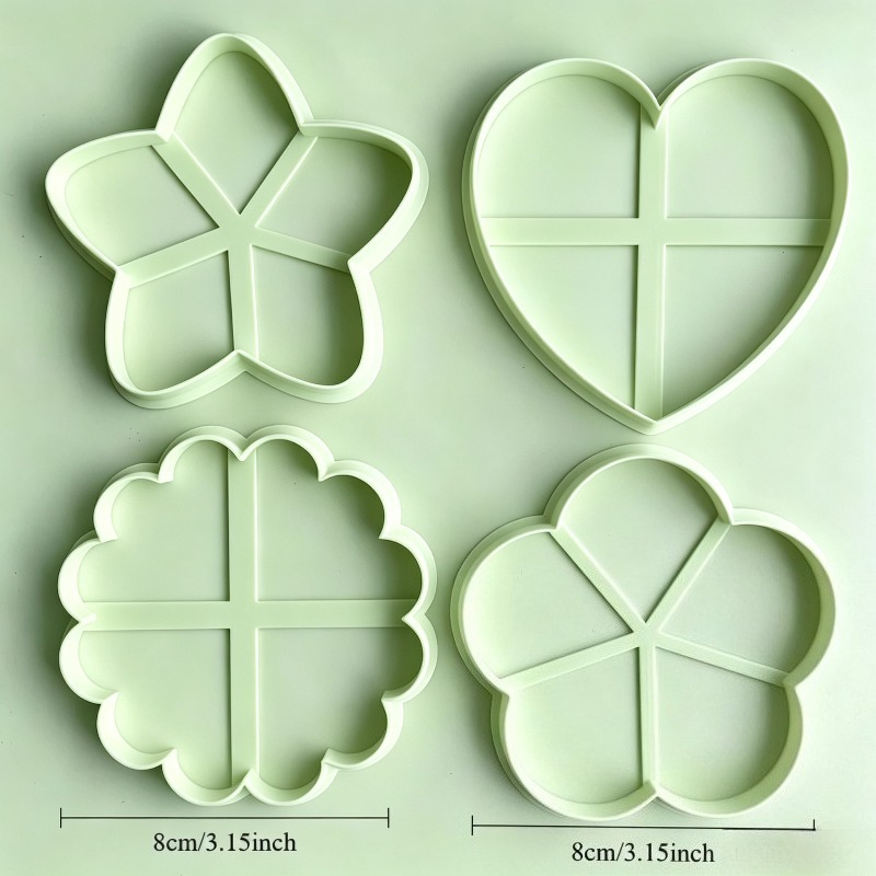 TEMU 4pcs Multi-shaped Clay Cutter Mold Set, Heart, Flower, Clover Clay Molds, Suitable For Polymer Air-dry Clay And Playdough Embossing Craft Tools,