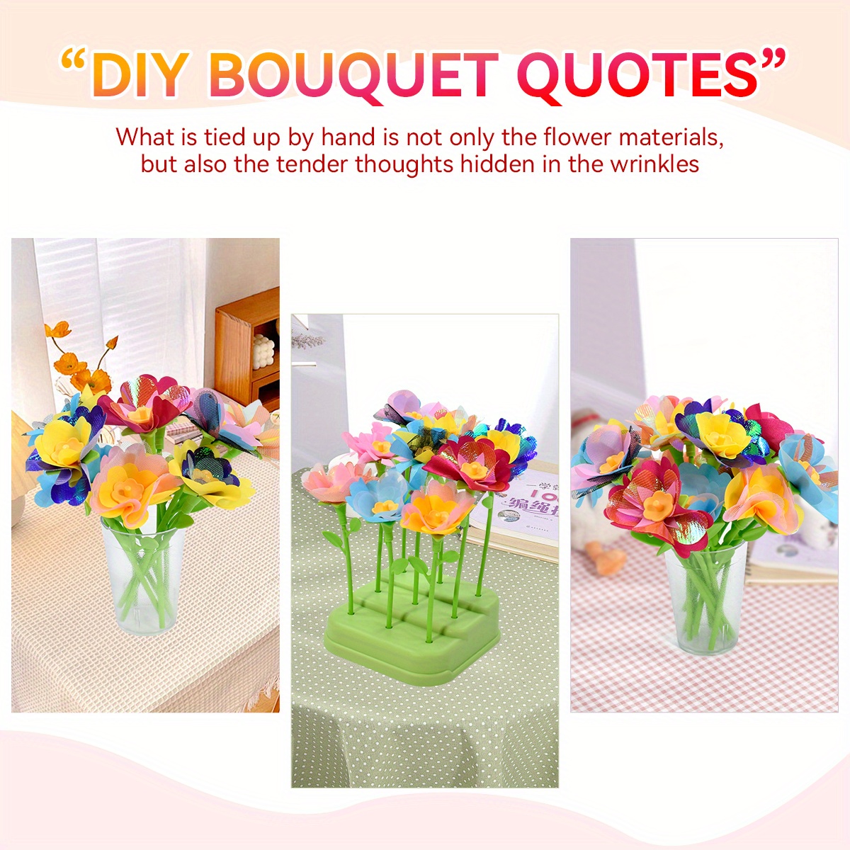 Fabric Flower Bouquet Craft Kit for Kids Ages 3-8 | DIY STEM Gardening Kids Toys with Non-Toxic Flowers & Arrangement Tray | Fine Motor Skills Activity, Educational Birthday Gift for Girls Boys