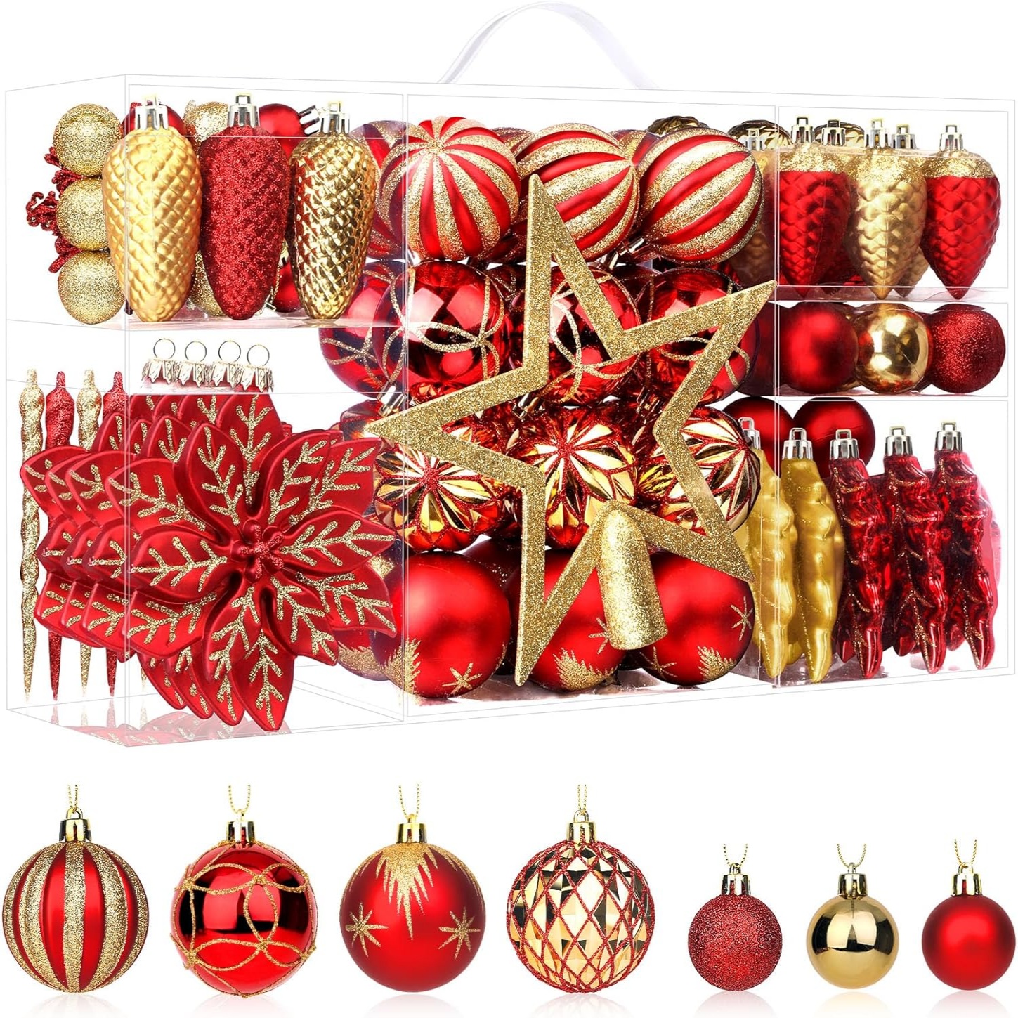 TEMU 106pcs Christmas Balls Ornaments Set, Colorful Shatterproof Plastic Decorative Baubles For Xmas Tree Decor Holiday Wedding Party Decoration With