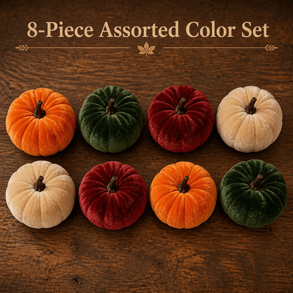 TEMU Ensemble de 8 citrouilles en velours pour décoration de table d'automne - Centre de table de récolte d'automne avec citrouilles orange, , rouges