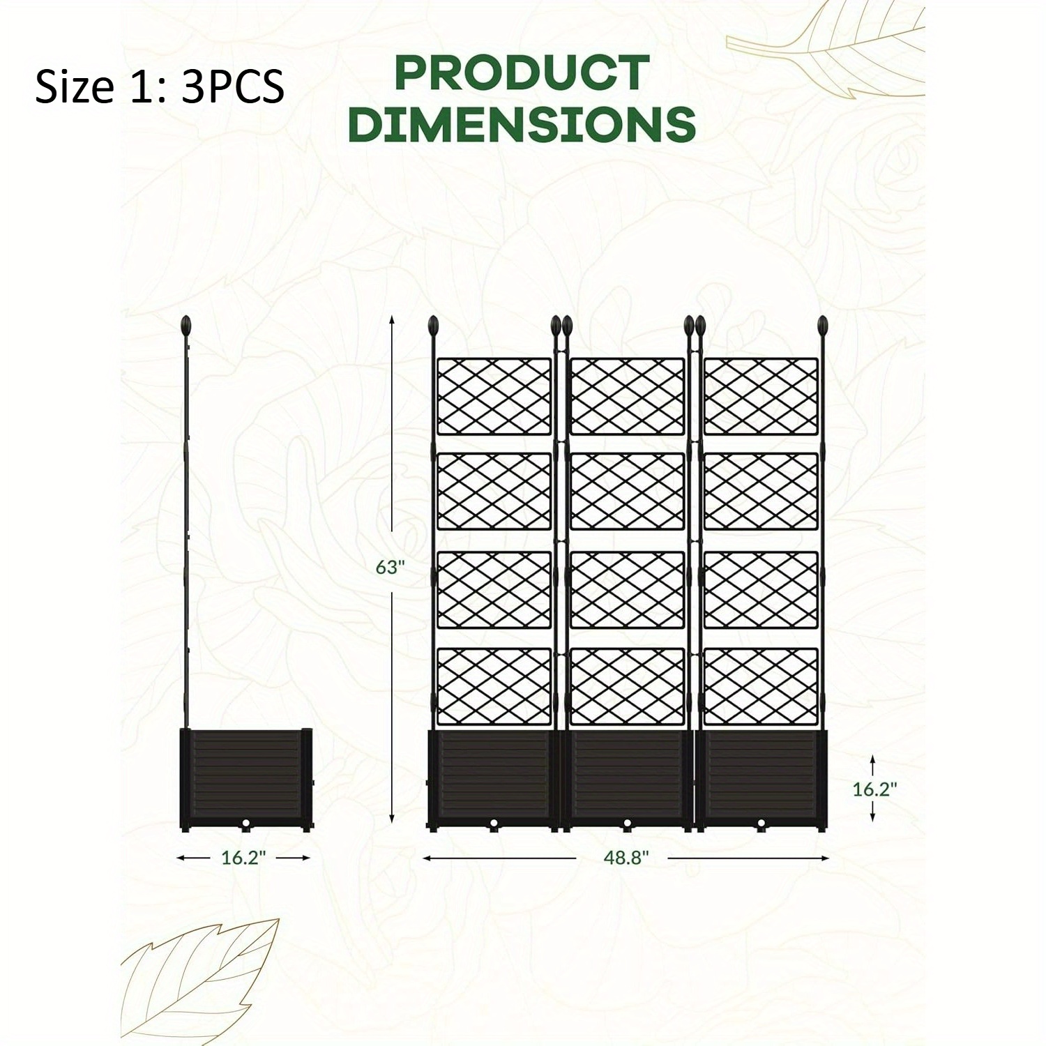 TEMU 3/ 4/ 7 Pack (three Sizes From) Plastic Planter Box With Trellis - 5.25ft Tall Raised Garden Bed, Lockable Wheels & Drainage For Outdoor Patio