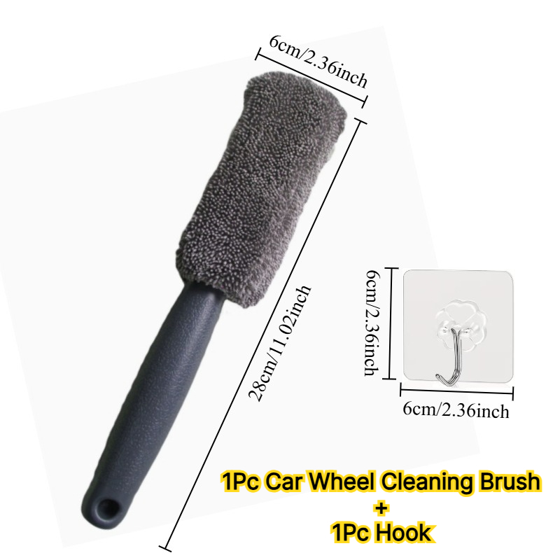 TEMU 2pcs Set: 1pc Car Wheel Cleaning Brush And 1pc Hook, Soft Microfiber, Scratch-free Rim And Tire Brush, Deep Tool, Suitable For Cars, Trucks,
