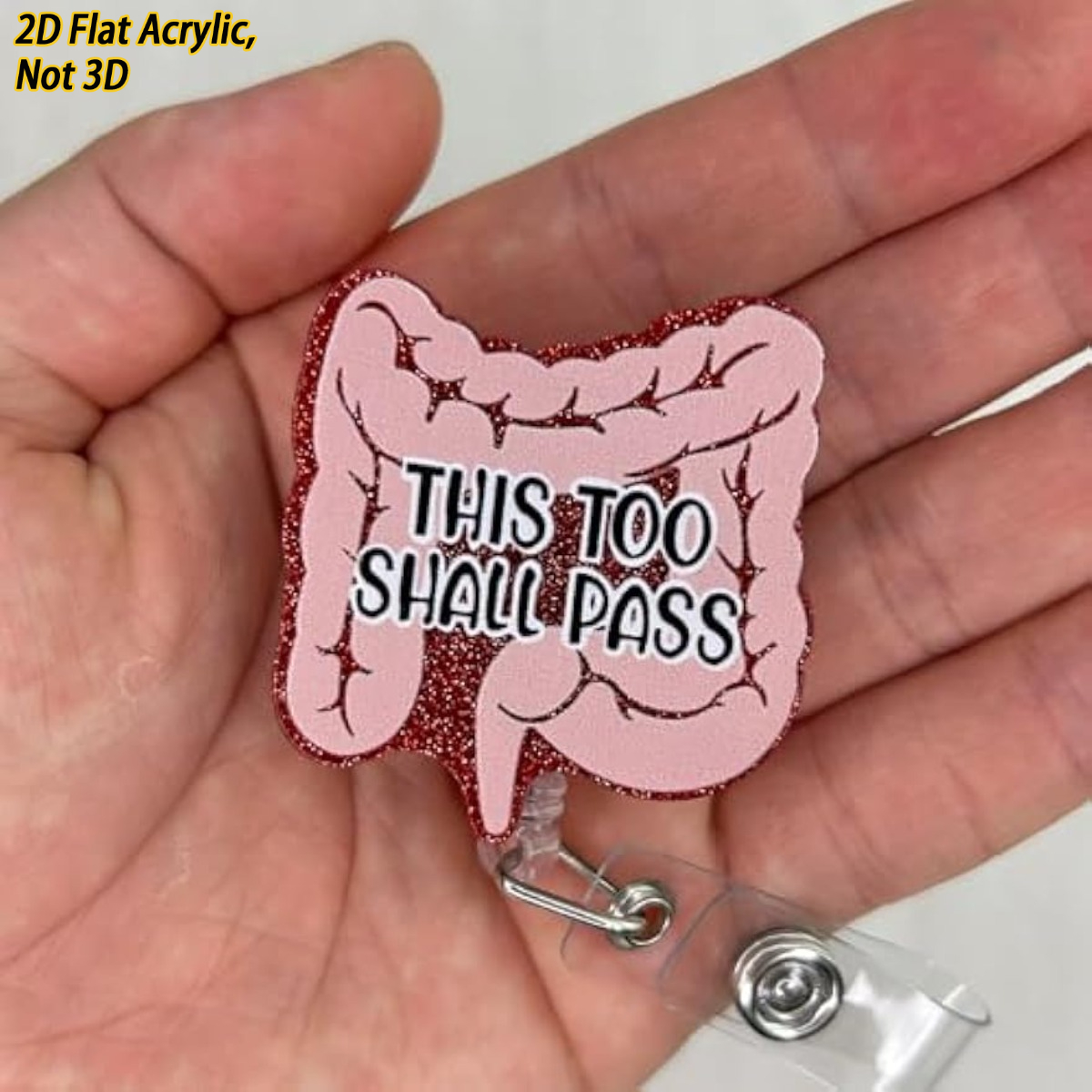 TEMU 2d Flat Acrylic "this Too Shall Pass" Badge Scroll | Retractable, Perfect For Nurses, Doctors, Medical Workers, And Gastroenterology, Fun Gi