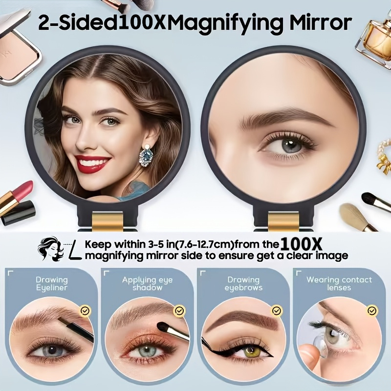 100X Magnification Handheld Double-Sided Makeup Mirror Set