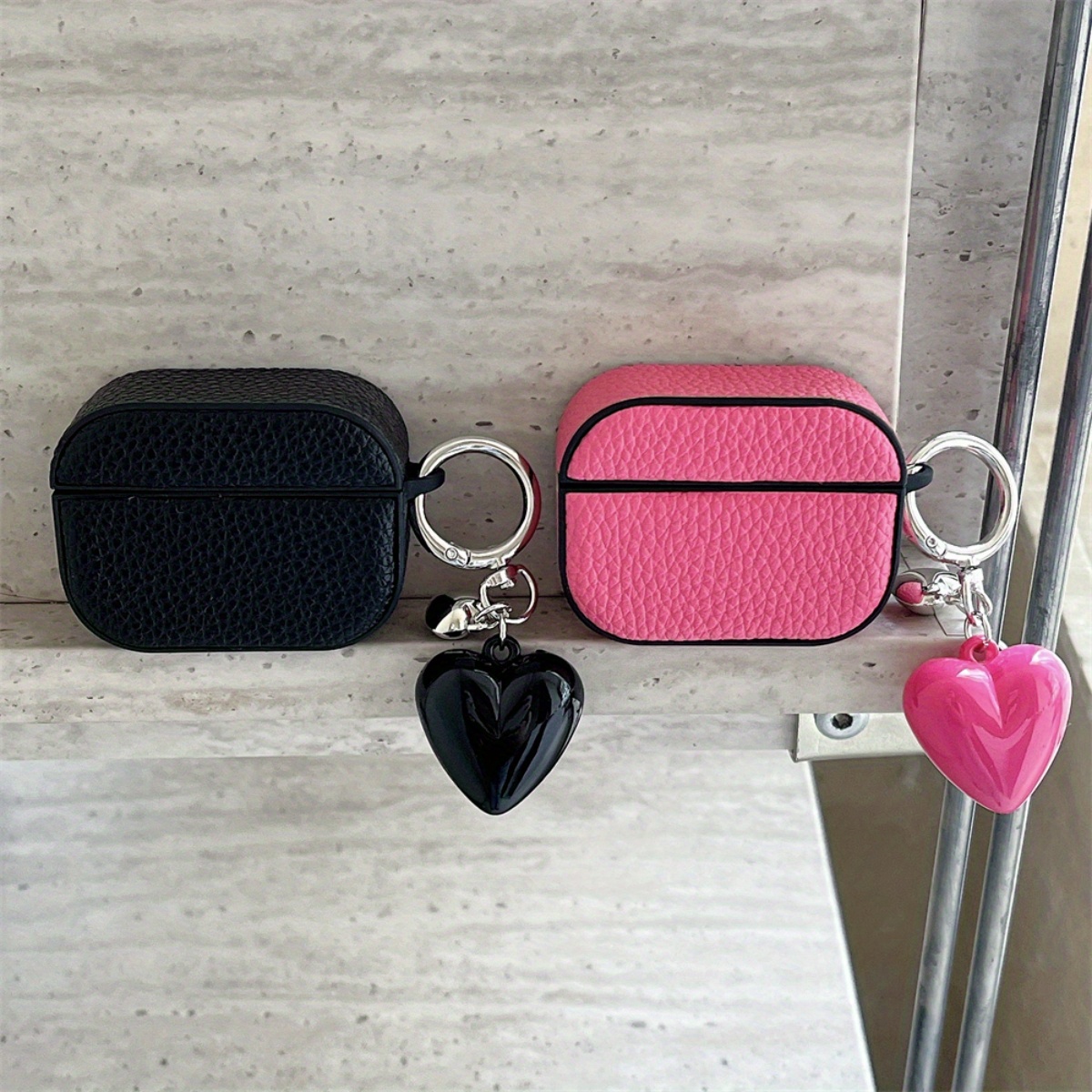 Cute Mini Earphone Case with Heart Charm, Black, Pink, Rose Red Anti-Drop Earphone Cover, Compatible with AirPods 3/4/Pro 2 Earphone Pouch
