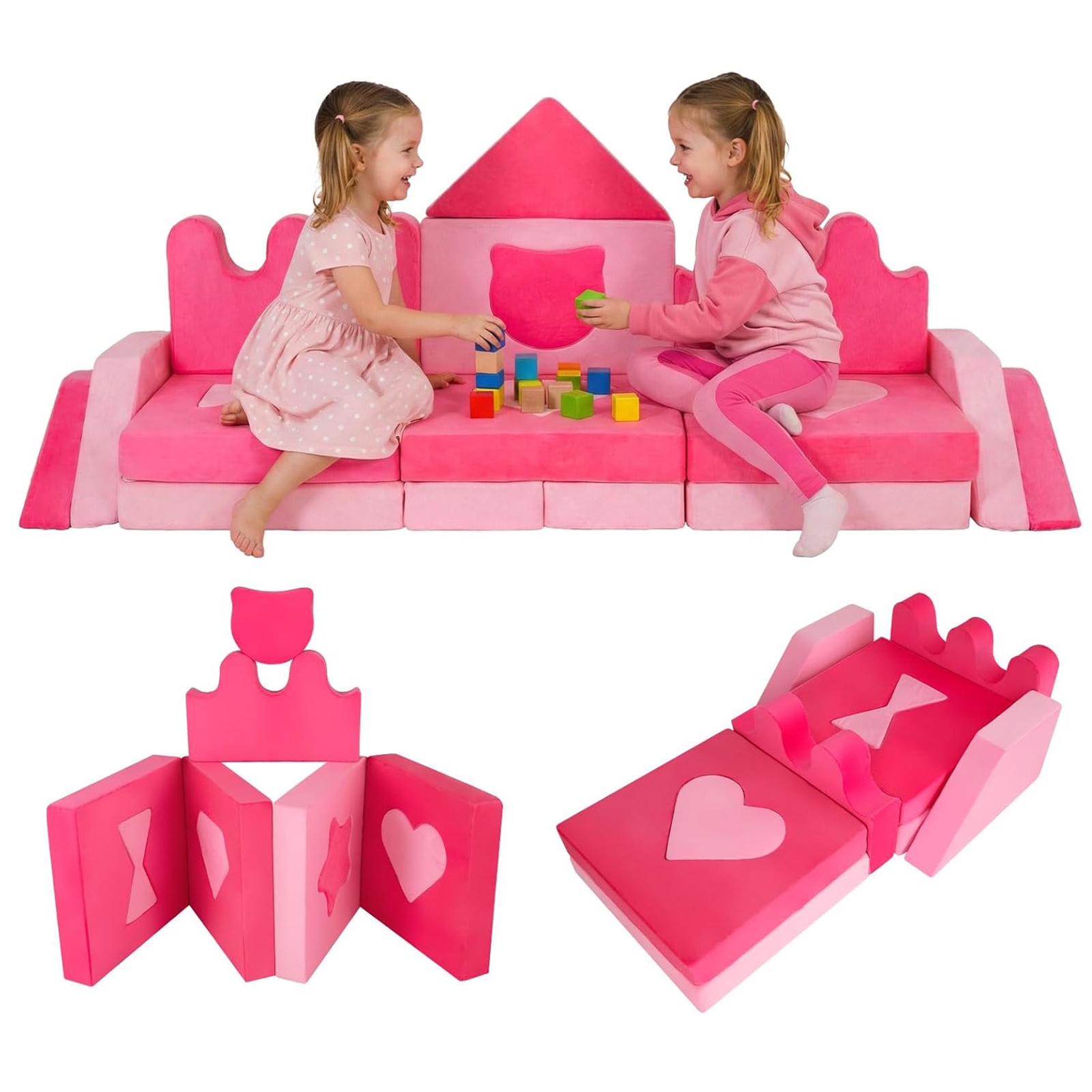 Image of 14pcs Kids Couch, Soft Indoor Crawling Play Sofa Gym With High-density Sponge And Detachable Covers For Bedroom, Playroom, Pink
