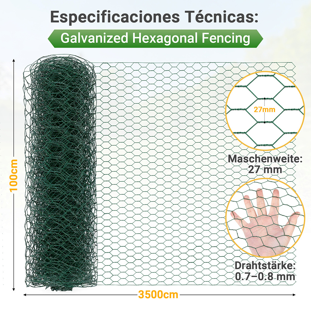 52m/ 35m/ 25m/ 10m Wire Mesh Fence Hexagonal Mesh Fence Galvanized Garden Fence Chicken Fence Aviaries Chick Wire Green/ Silver Mesh Size: 27x27cm Aviary Wire Hexagonal Mesh 6-corner Fence
