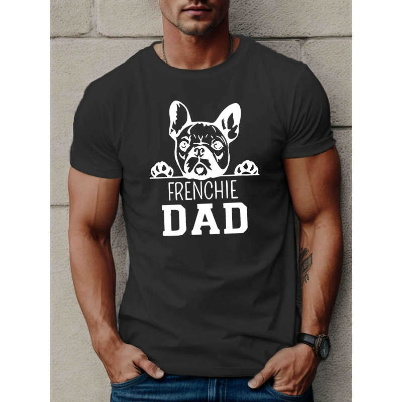 

Frenchie Dad Graphic Tee - Men's Casual Short Sleeve T-shirt, Breathable Polyester, Summer Fashion Top