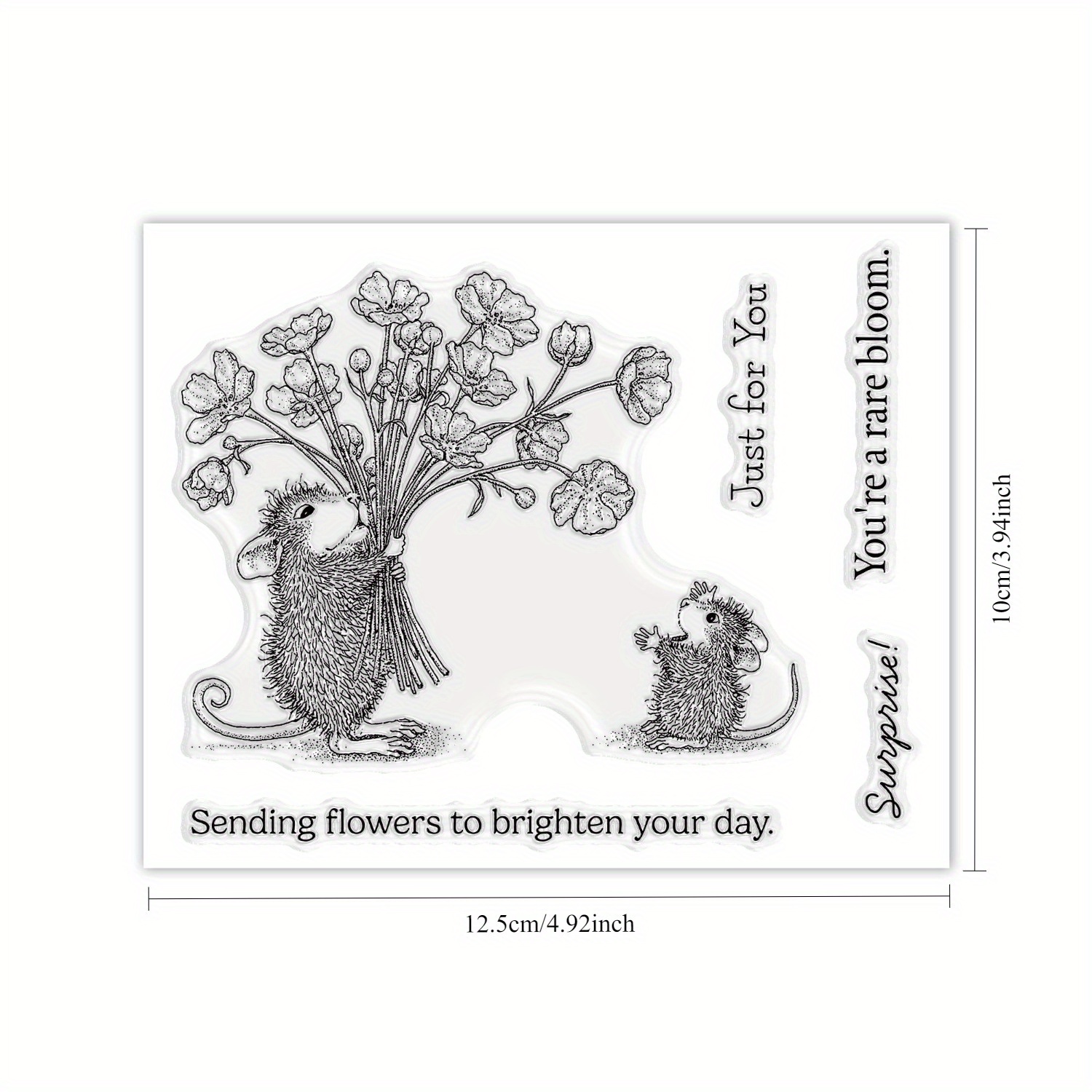 Image of A Rare Bloom Clear Stamp Featuring An Adorable Mouse A Bouquet Of Flowers To Her Day, With An Sentiment , Perfect For Diy Scrapbooking, Embossing, And Handmade Craft Decorations