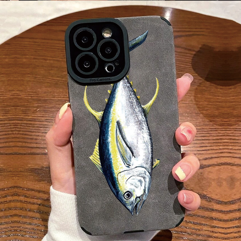 Trda zaščitna ovijalka za telefon: plavutna tuna za iPhone 17, 16, 15, 14, 13, 12, 11, X, Plus, Pro, Max č Kreativna in elegantna oblika,