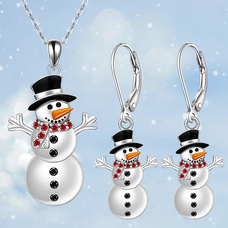 TEMU Set Of 3 Stylish And Imaginative Christmas Snowman Jewelry Pieces, Including A Necklace And Earrings, Perfect For Thanksgiving, Christmas, And