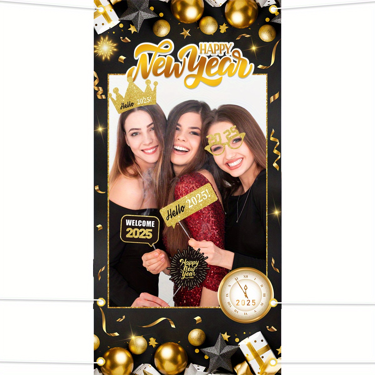 

Happy New Year 2025 Photo Booth Props Kit, Polyester Party Decorations, Universal Celebration Accessories, With No Feathers For New Year's Eve & Events