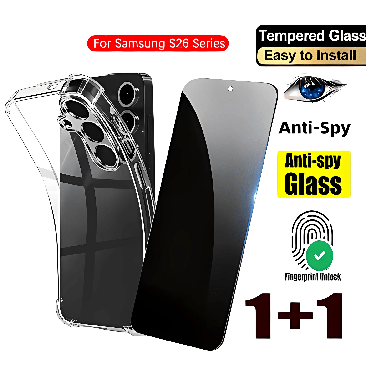 TEMU [1 1pcs] 1pc Anti-peeping Tempered Glass 1pc Transparent Mobile Phone Case With Precise Camera Hole, Suitable For S26/s26 Plus/s26 Ultra,