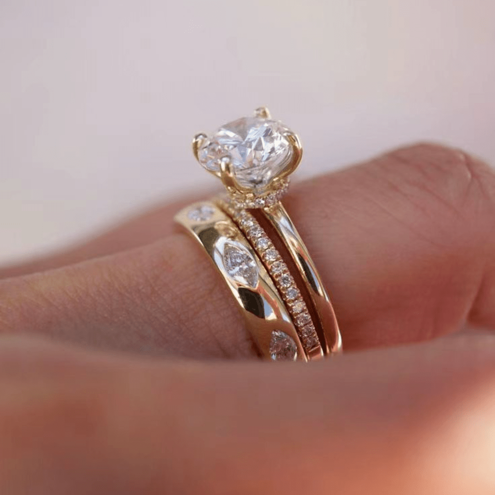 TEMU 3pcs Women's Engagement Ring Set Luxurious Elegant Matching Cubic Zirconia Decorative Rings Suitable For Women' Wear Engagement Wedding