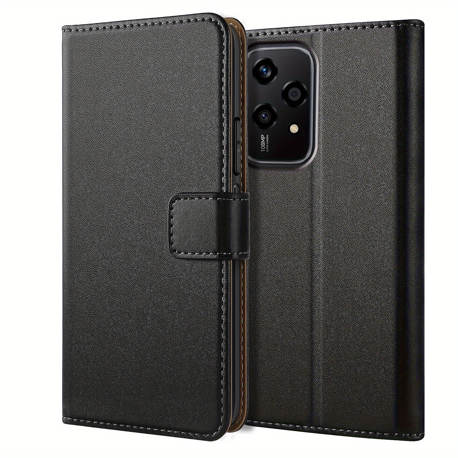 TEMU Coque de téléphone - Étui portefeuille noir pour Honor 200 Lite avec béquille, Housse de protection à en similicuir pour téléphone