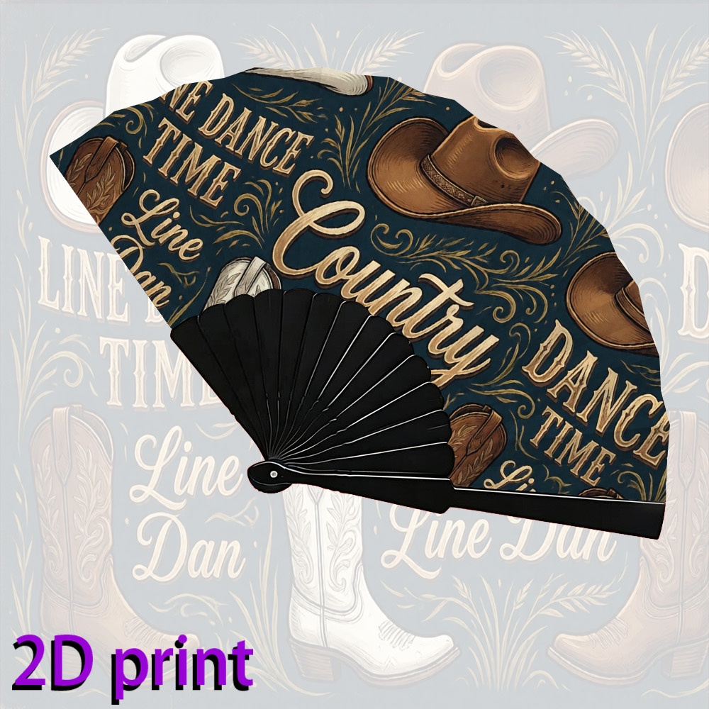 TEMU Éventail pliant à main pour femme, style cowboy rustique, avec impression 2D à plat, 1 pièce, accessoire portable et léger, convient pour la